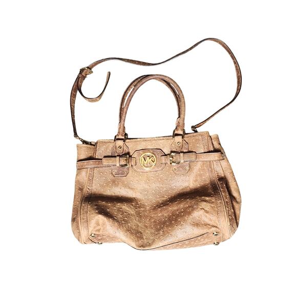 Michael Kors 13x11x4 Brown Ostrich Pebbled Leather Organizer Crossbody Bag Purse - Picture 1 of 14